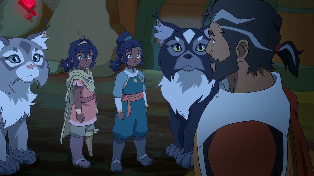 Pavi and Nisha with Karthik and the cat-monkeys Geet and Ruhi in episode 2