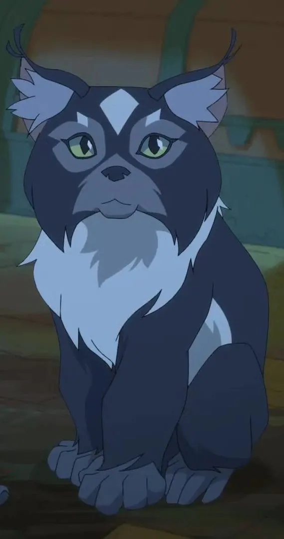 Ruhi, Nisha's dark blue cat-monkey companion, sitting (episode 102 frame)