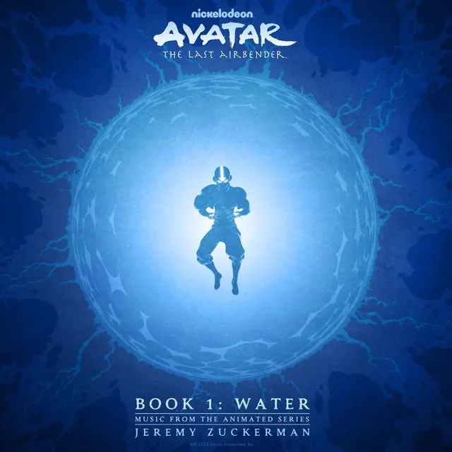 Book 1: Water (Music From The Animated Series) album cover by Jeremy Zuckerman: Aang silhouette inside a glowing water sphere