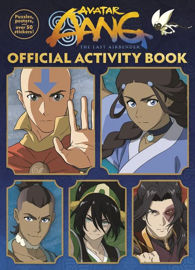 Cover of Avatar Aang: The Last Airbender: Official Activity Book, with grid portraits of adult Aang, Katara, Sokka, Toph and Zuko