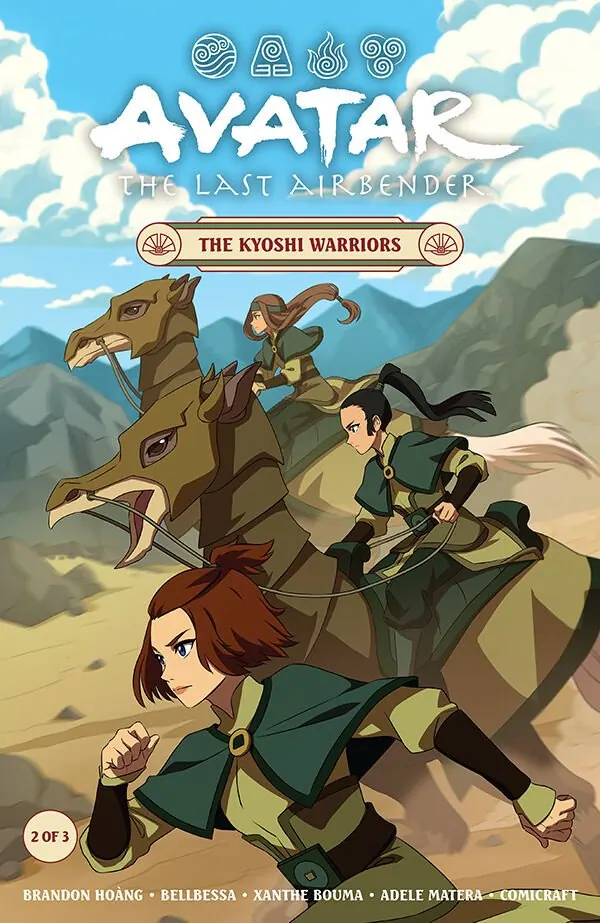 Cover of The Kyoshi Warriors #2 (of 3), on sale June 17, 2026: Kyoshi Warriors battling a giant creature in a desert canyon