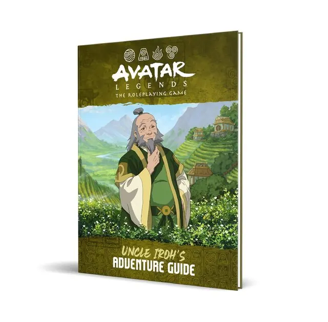 Uncle Iroh's Adventure Guide hardcover mockup: Iroh in front of tea terraces on the cover