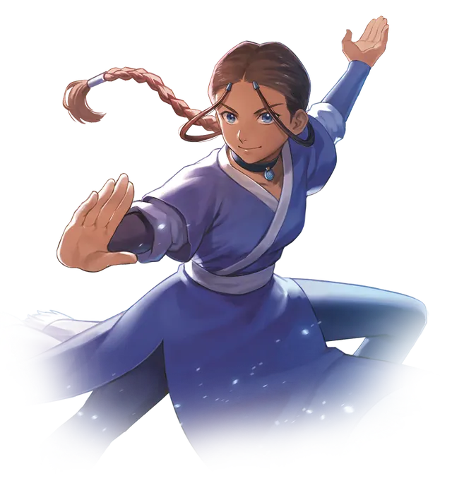 Katara in a waterbending stance; painted character cut-out with a transparent background
