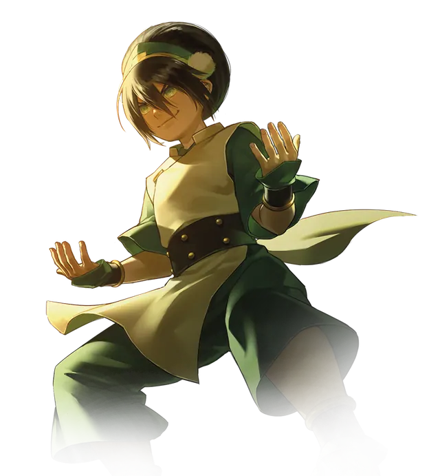 Toph in a low earthbending stance; painted character cut-out with a transparent background