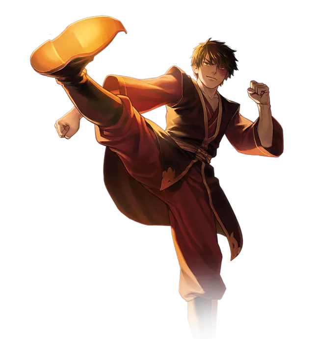 Zuko throwing a high kick; painted character cut-out with a transparent background
