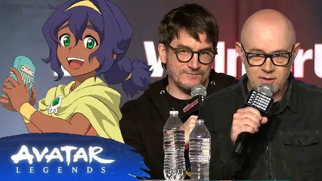 Thumbnail from the official Avatar Legends YouTube video 'Avatar: Seven Havens | New York Comic Con 2026 Panel': Seven Havens' Pavi next to two panelists speaking on stage, with the Avatar Legends logo