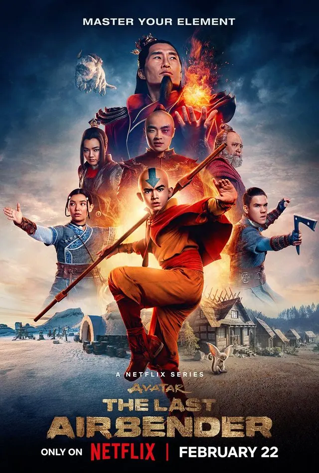 Season 1 poster ('Master Your Element', February 22) with the full cast montage