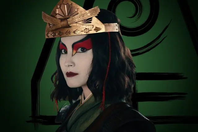 Season 2 character portrait: Maria Zhang as Suki in Kyoshi Warrior makeup and crown