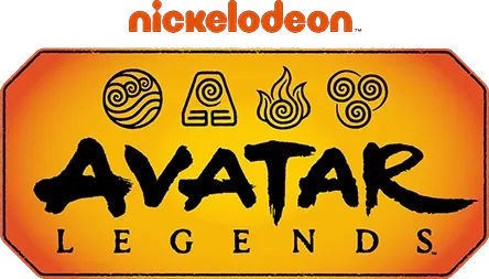 Nickelodeon 'Avatar Legends' franchise logo with element symbols on an orange plaque (transparent PNG)