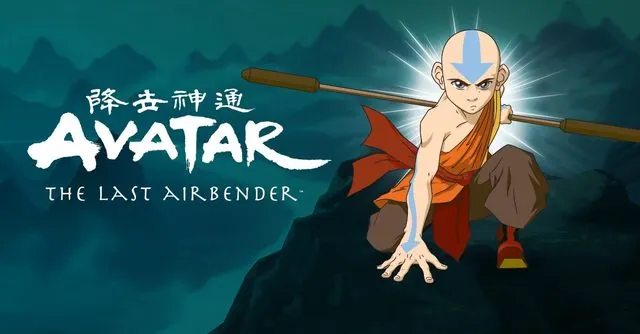 Paramount+ Avatar: The Last Airbender social banner: Aang on a cliff beside the series logo