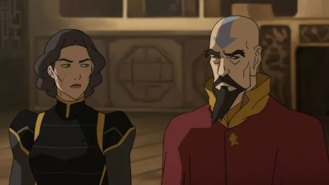 Book One still: Lin Beifong and Tenzin side by side